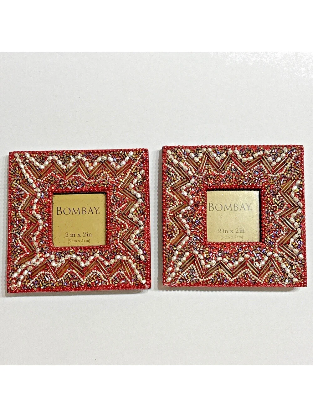 Bombay Company Beaded Picture Frame 4x4 Desktop 2x2 Photo Vintage - set of 2